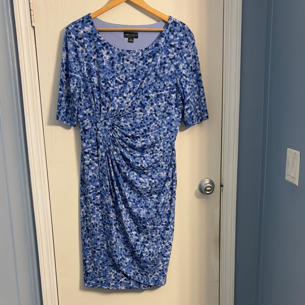 Connected Apparel Blue and White Midi Dress